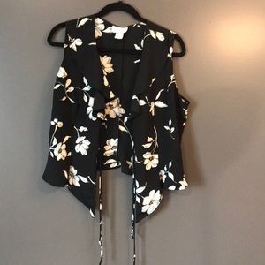 Erica USA Black Flower Print Tie Up Blouse